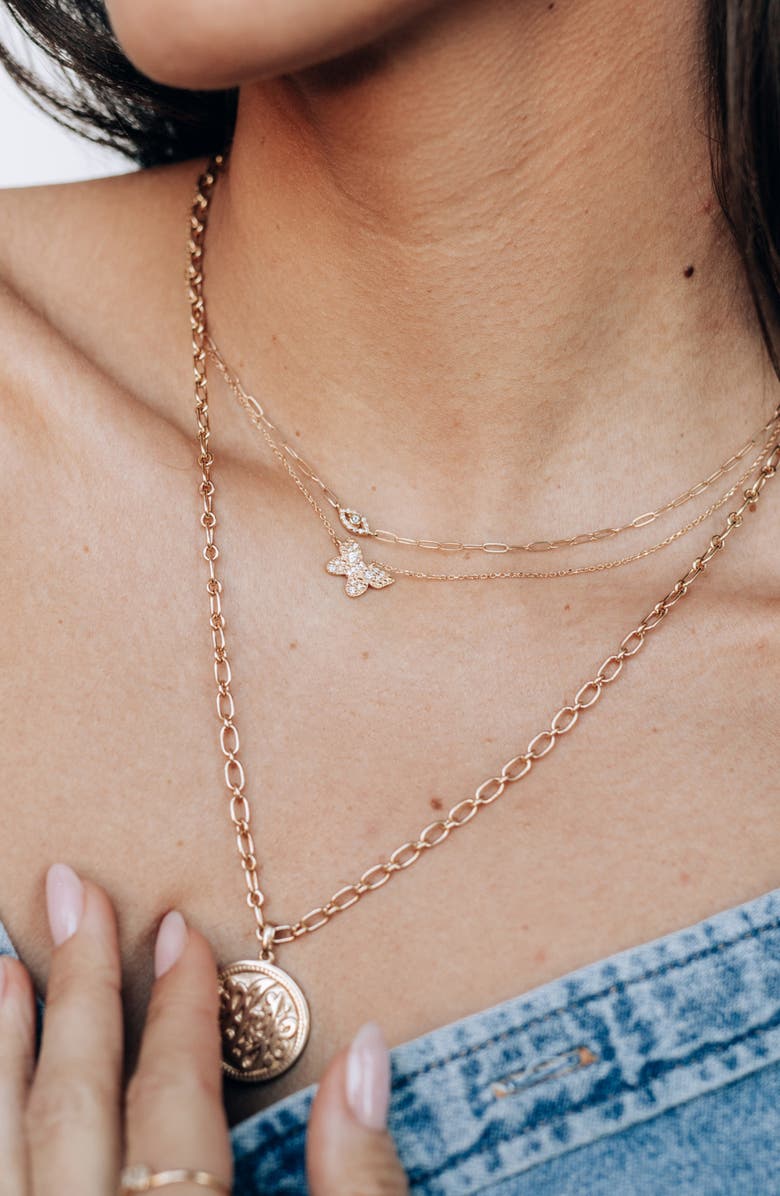 Anzie Dew Drop Pavé Diamond Butterfly Pendant Necklace, Alternate, color, Gold