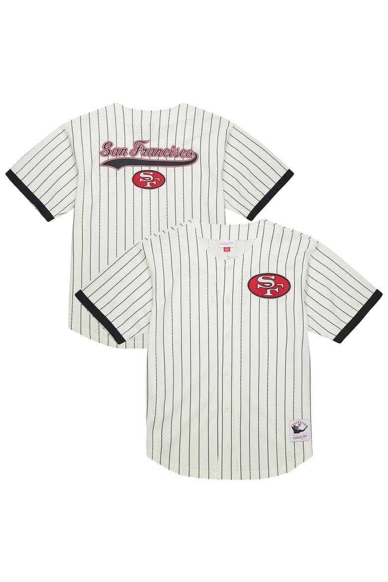 Men's Mitchell & Ness  Cream San Francisco 49ers Big & Tall Heavyweight Mesh Button-Up Fashion Jersey, Main, color, Cream