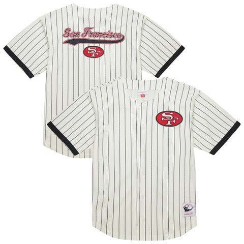 Men's Mitchell & Ness  Cream San Francisco 49ers Big & Tall Heavyweight Mesh Button-Up Fashion Jersey