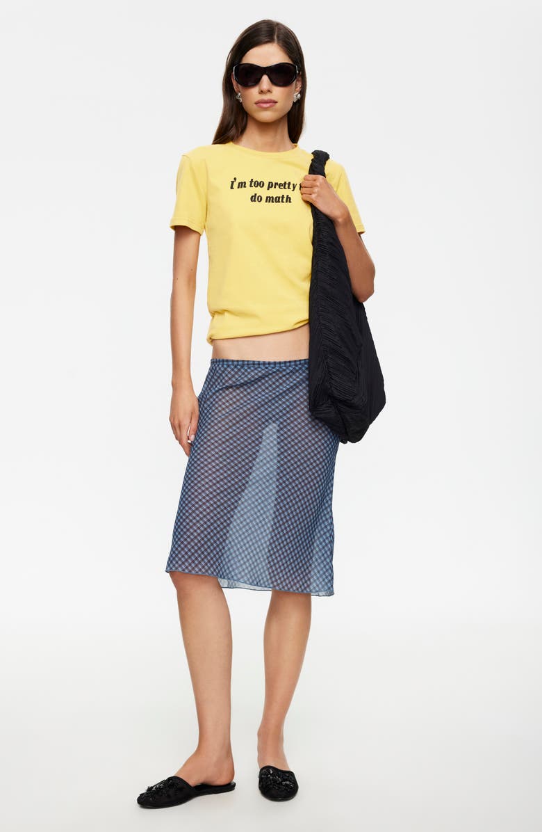 LIONESS Shoreline Sheer Check Skirt, Alternate, color, Smoke Check