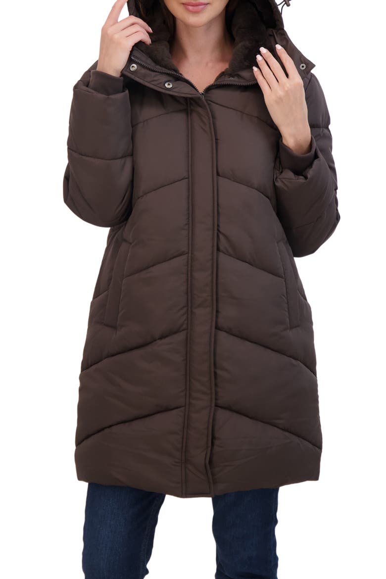 Quilted Hooded Puffer Jacket, Alternate, color, BROWN
