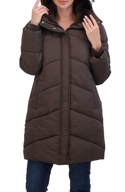 Sebby Quilted Hooded Puffer Jacket In Brown