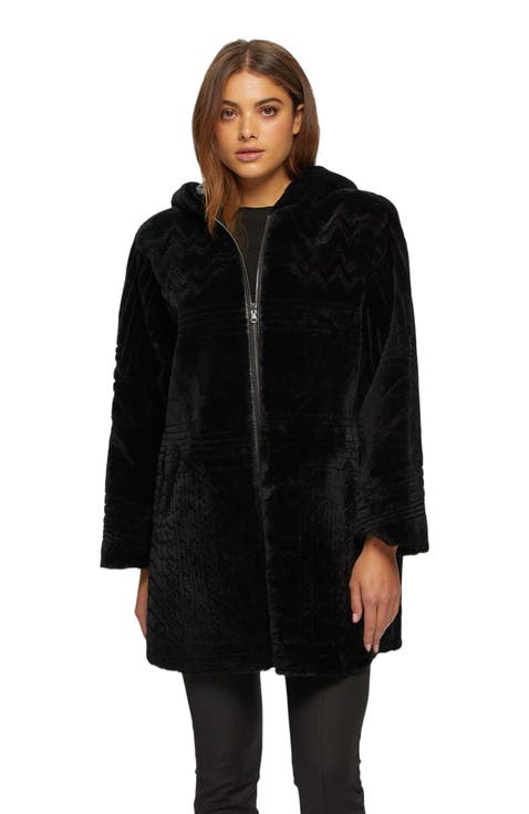 Reversible Shearling Parka With Pattern