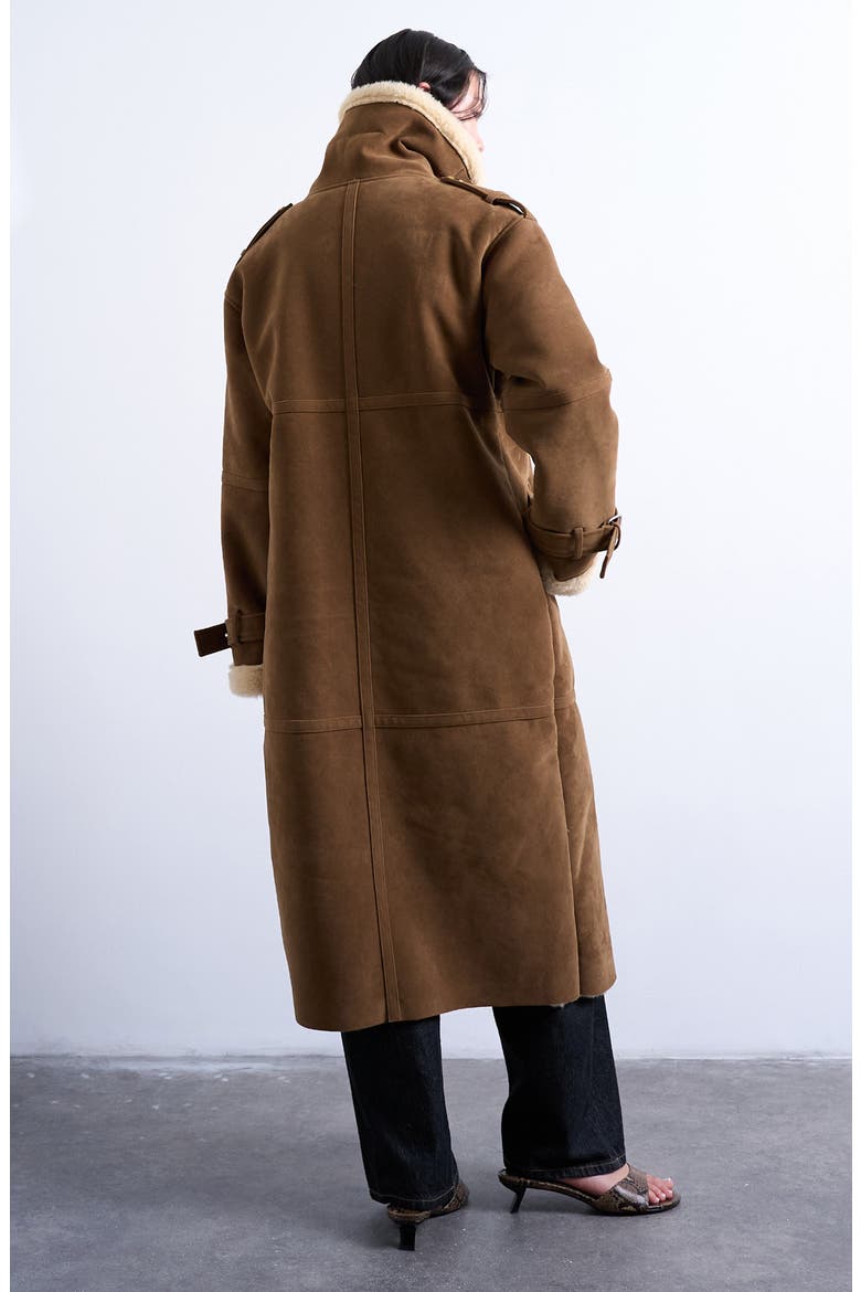 Longline Aviator Faux Shearling Coat, Alternate, color, BROWN