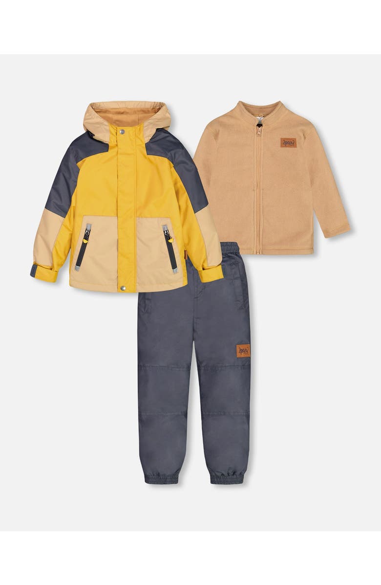 Deux par Deux Little Boy's 3 In 1 Mid Season Set Colorblock Yellow, Beige And Gray, Main, color, 