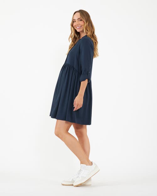Ripe Maternity Stylish Navy Demi Tencel Shirtdress For Maternity And Nursing In Blue