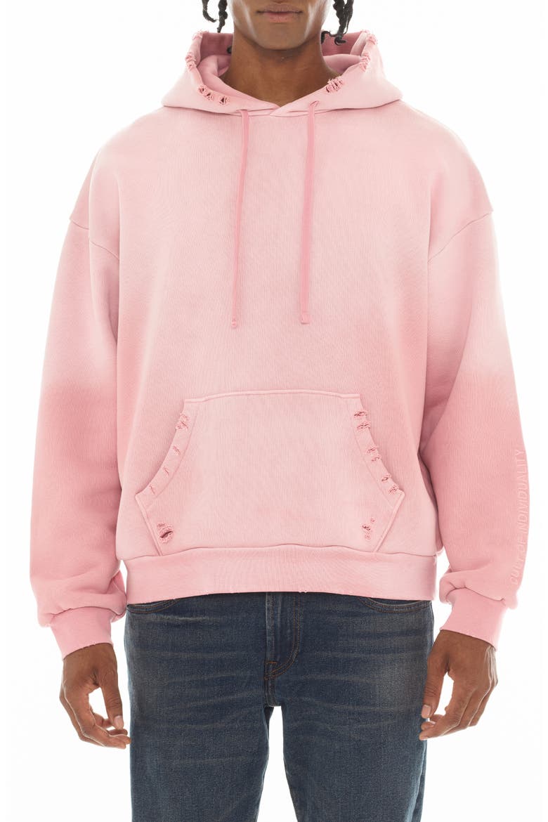 Core Distressed French Terry Pullover Hoodie, Main, color, POTPOURRI