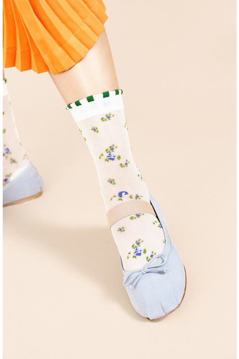 Ashley Floral Sheer Crew Socks, Alternate, color, WHITE