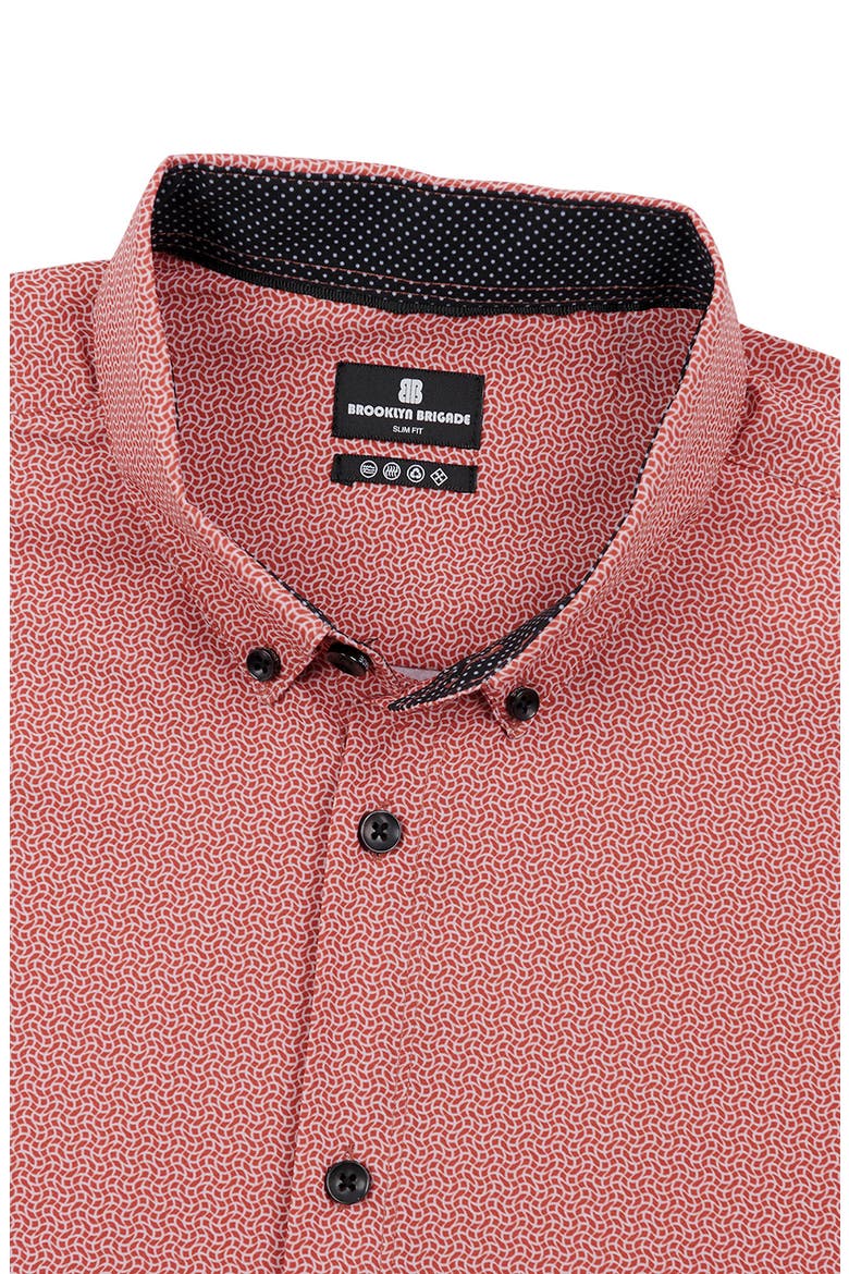 Wavy Geo Performance Button-Down Shirt, Alternate, color, ORANGE