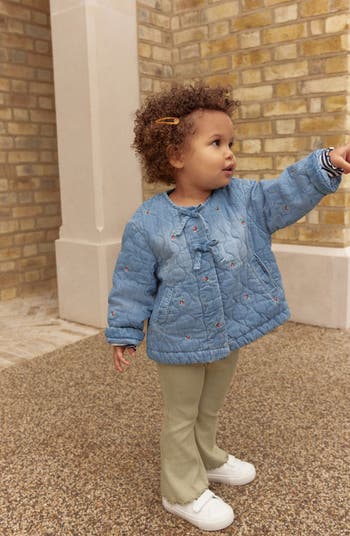Kids' Rose Embroidered Quilted Denim Jacket