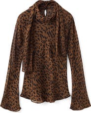 MANGO Valeria Print Tie Neck Top