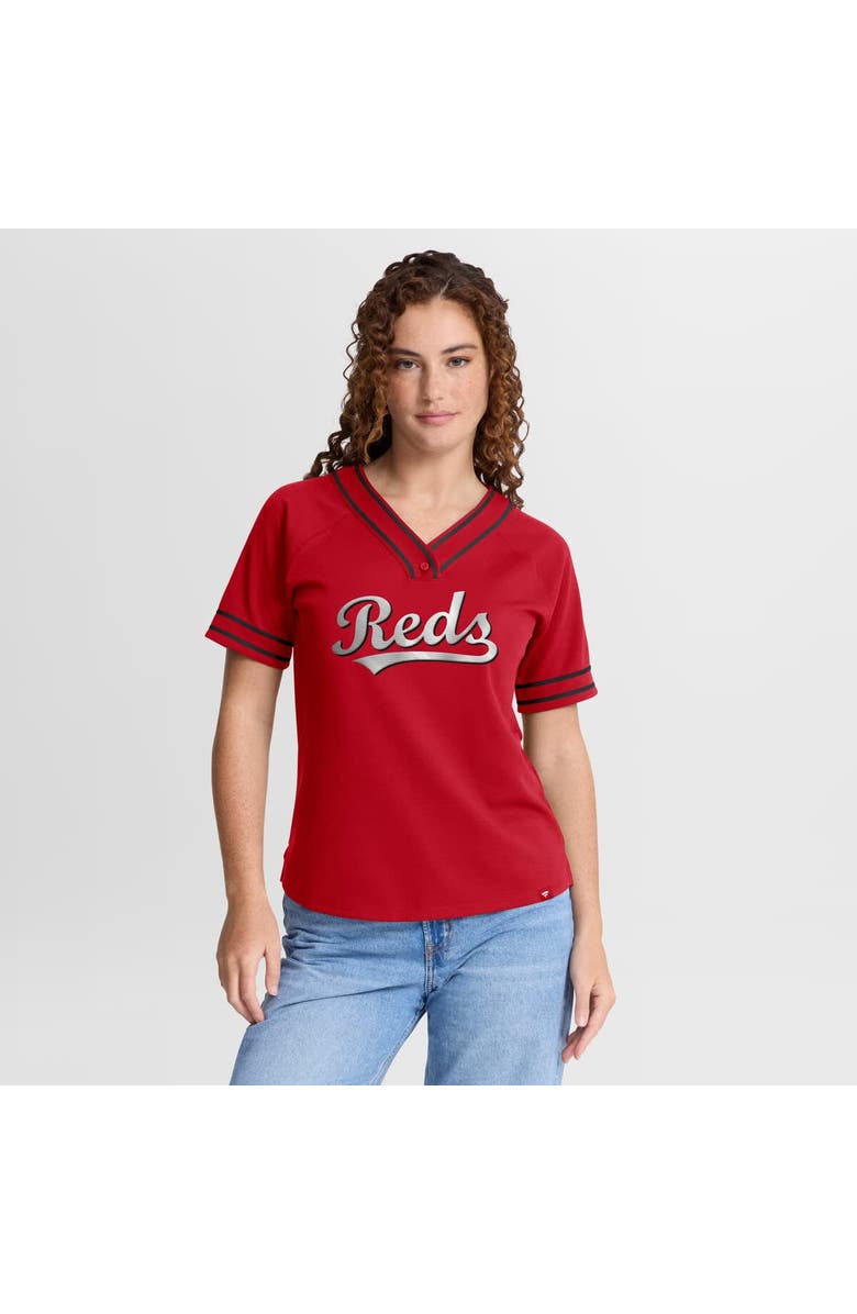 FANATICS Women's Fanatics Red Cincinnati Reds Diva Race Ahead Raglan V-Neck T-Shirt, Main, color, Red