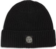 Stone Island Logo Patch Virgin Wool Rib Beanie