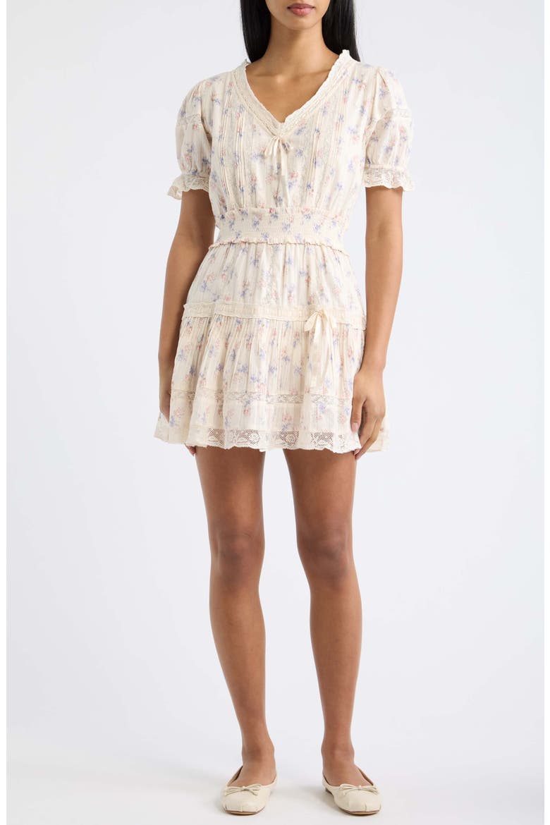 Devella Lace Trim Minidress, Main, color, ANTIQUE VANILLA