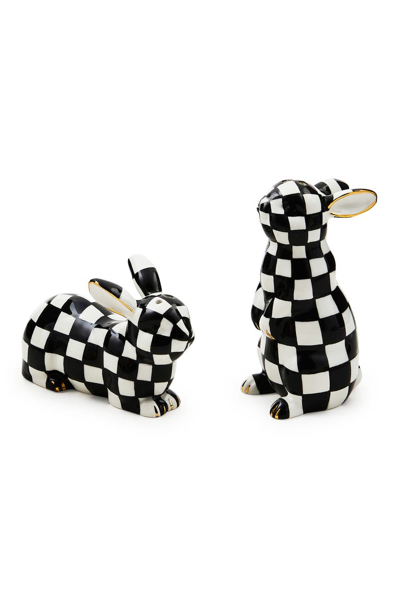Courtly Check Bunny Salt & Pepper Shaker Set, Main, color, BLACK