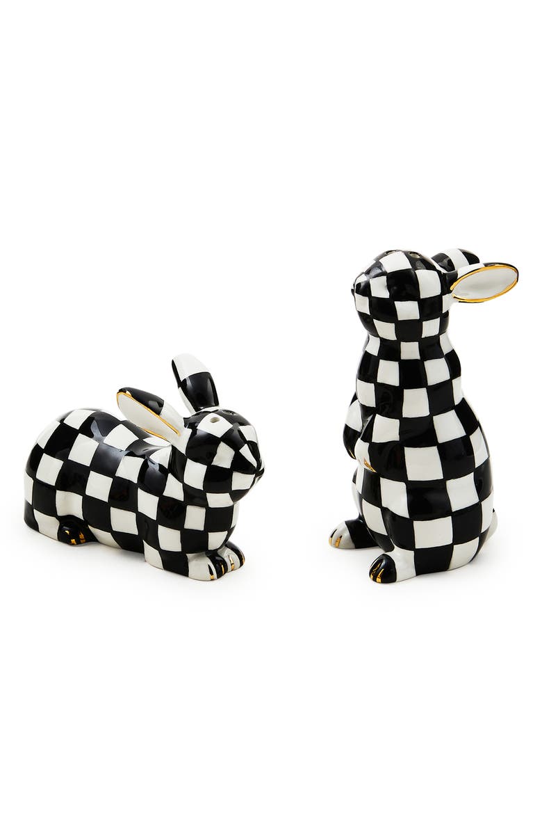 MACKENZIE CHILDS Courtly Check Bunny Salt & Pepper Shaker Set, Main, color, Black