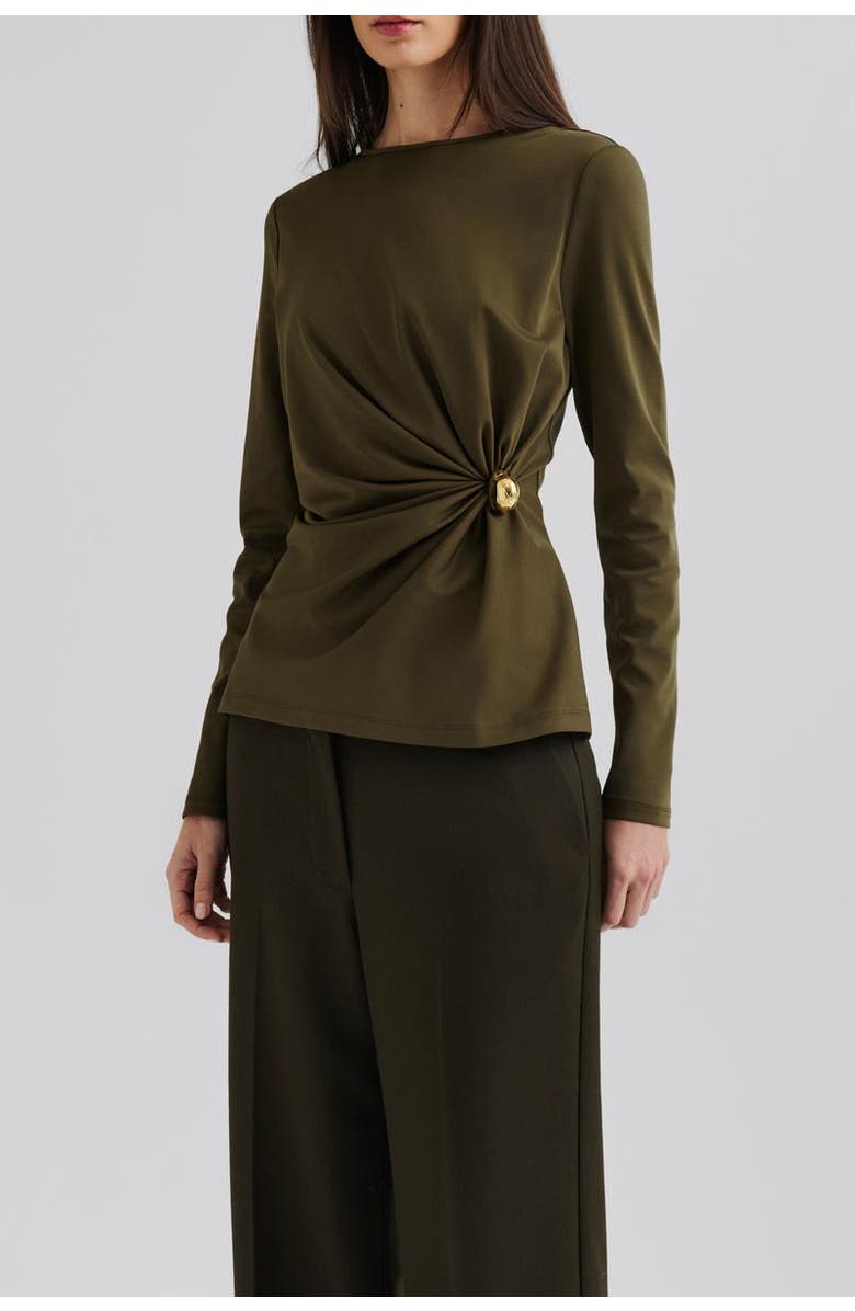 Malina Mailey  Jersey Brooch Long Sleeve Top, Alternate, color, Olive