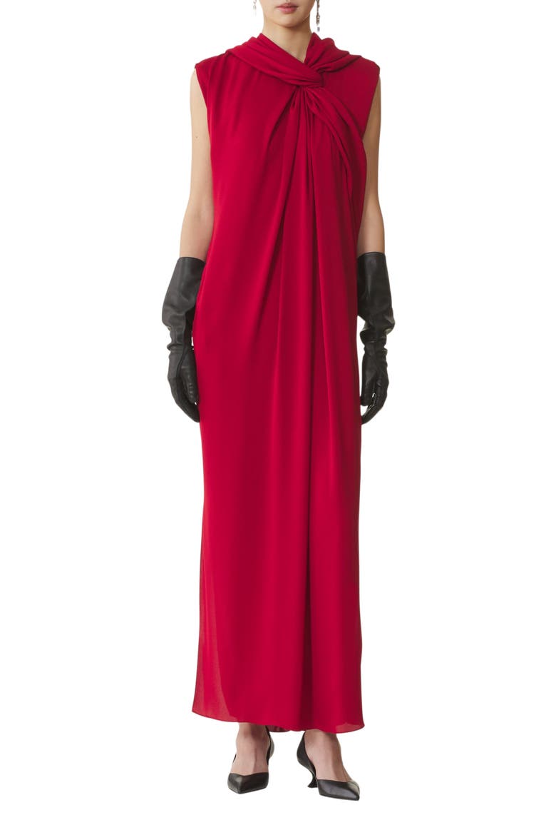 Long Knotted Dress In Satin, Main, color, Red Anemone