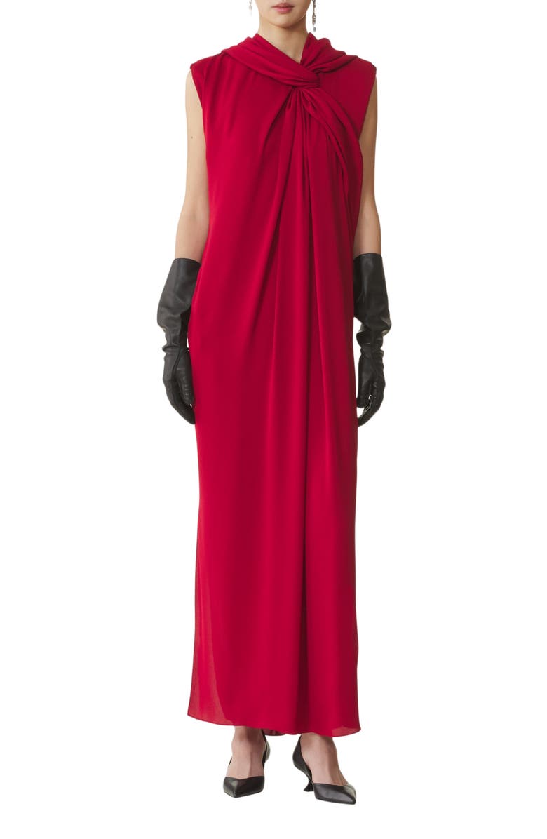 Lanvin Long Knotted Dress In Satin, Main, color, Red Anemone