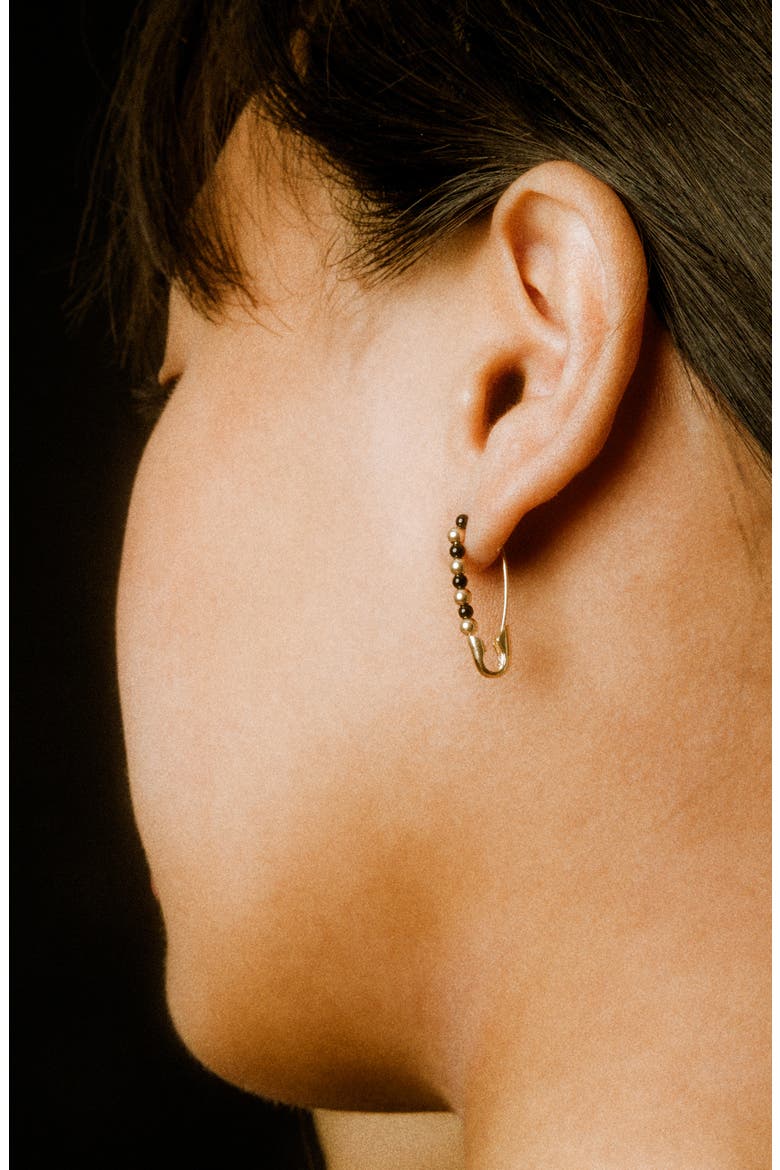 Friendship Onyx & 14K Gold Safety Pin Earring, Alternate, color, YELLOW GOLD/ BLACK ONYX