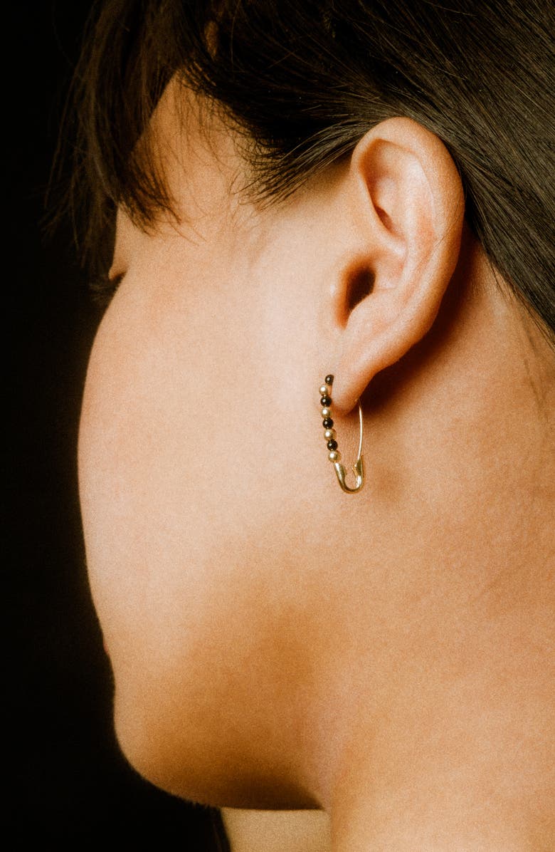 Loren Stewart Friendship Onyx & 14K Gold Safety Pin Earring, Alternate, color, 