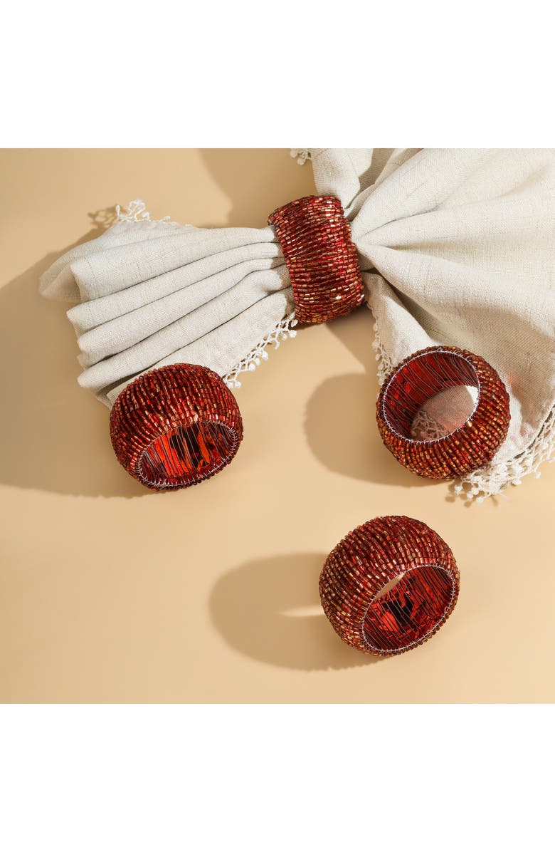 Tiramisu Radiant Beaded Set of 4 Napkin Rings, Alternate, color, Red