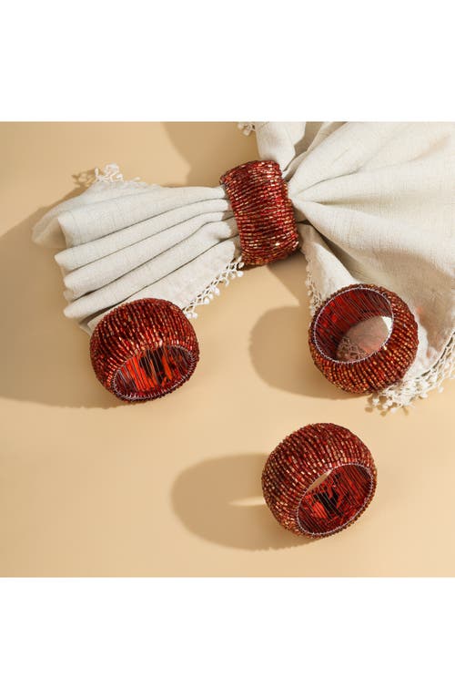 Tiramisu Radiant Beaded Set Of 4 Napkin Rings In Red