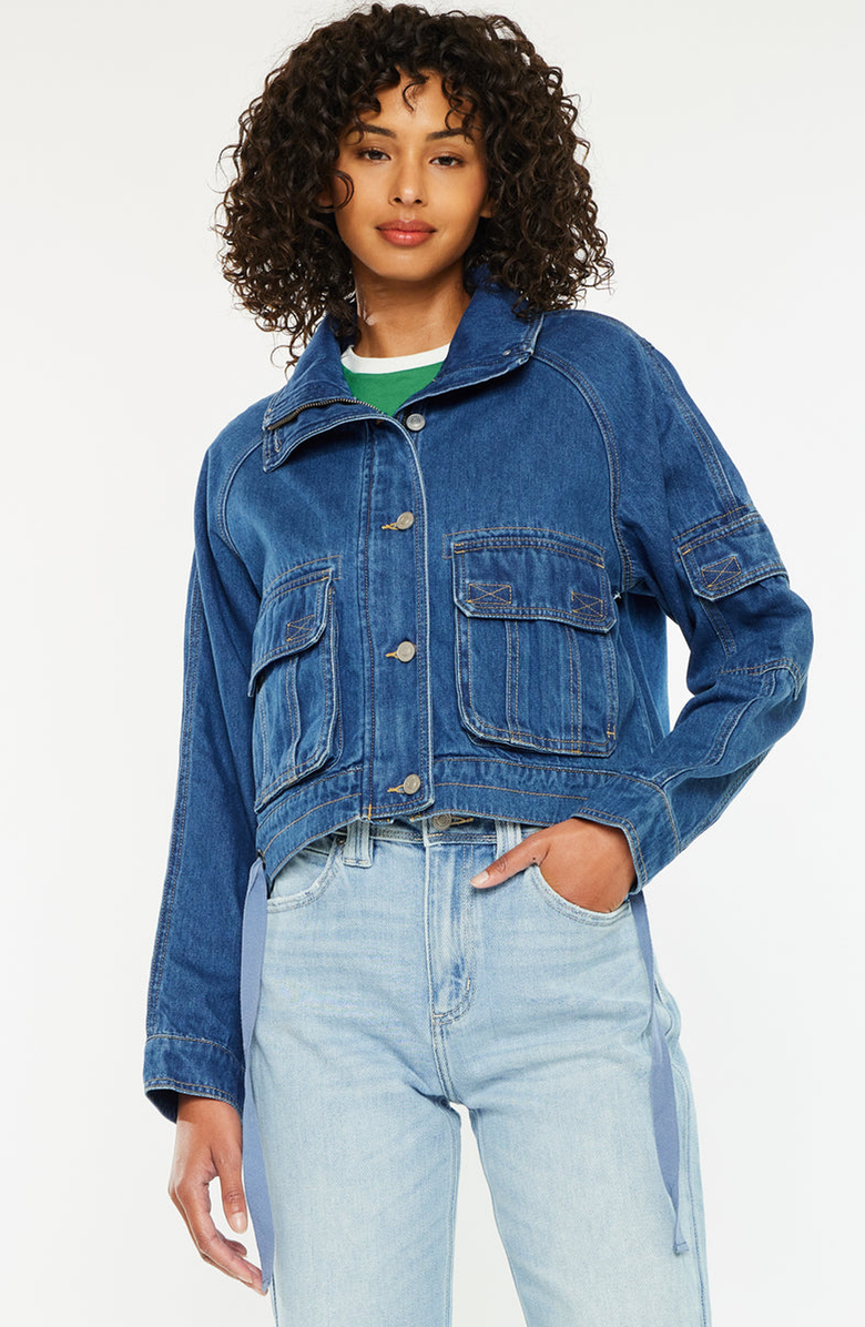 KanCan Jailene Denim Windbreaker Jacket, Alternate, color, Dark Wash