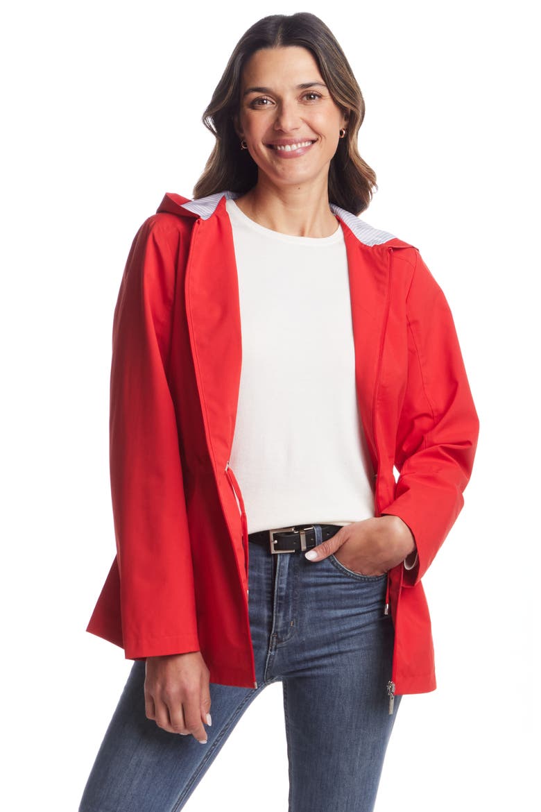 Water Resistant Hooded Raincoat, Alternate, color, RED