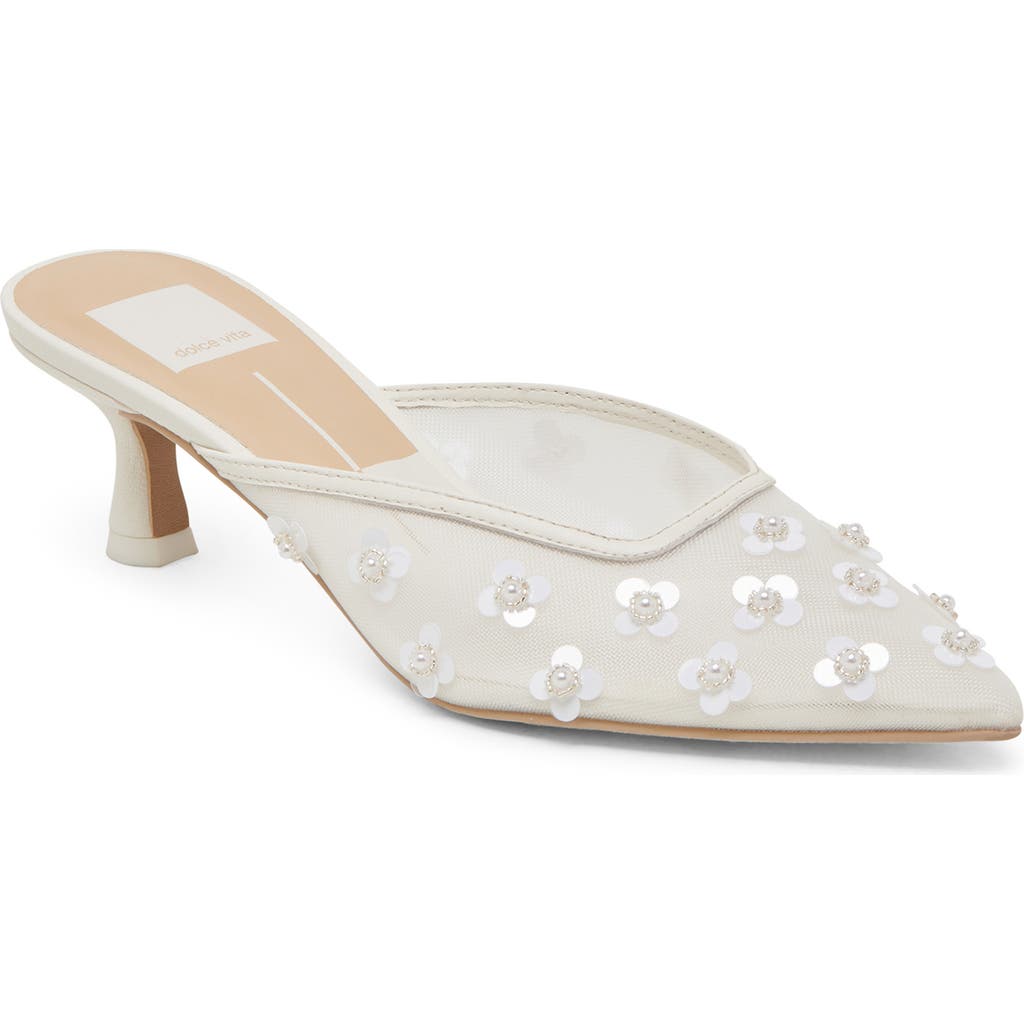 Dolce Vita Clara Pearl Pointed Toe Pump In White Mesh