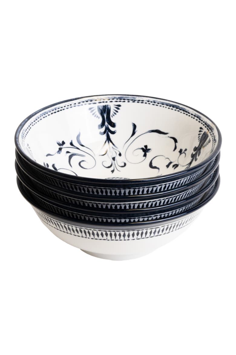 Bruges Porcelain 4-Piece Ramen Bowl Set, Alternate, color, Blue