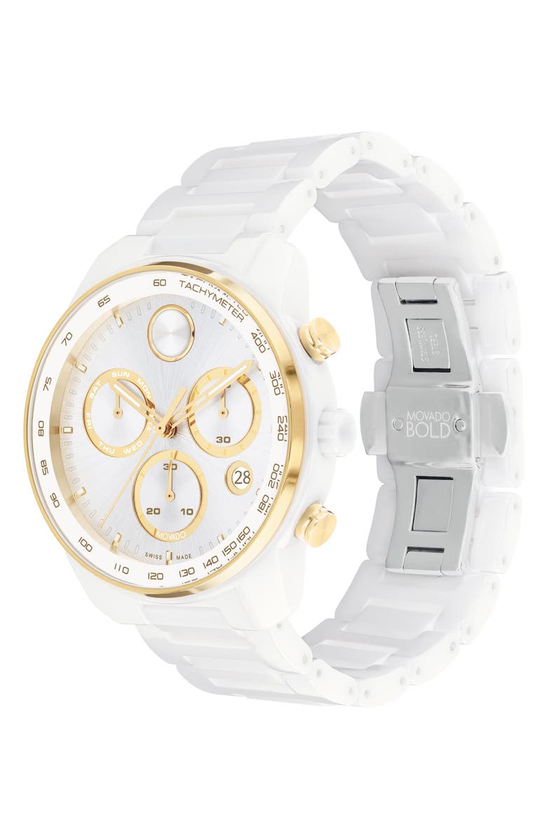 Movado Bold Verso Chronograph Ceramic Bracelet Watch, 44mm, Alternate, color, 