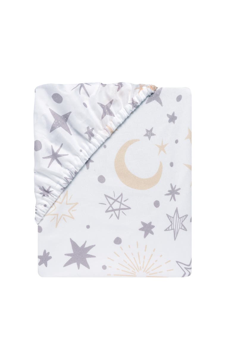 Lambs & Ivy Goodnight Moon 100% Cotton Fitted Crib Sheet - Moon/Stars, Alternate, color, White