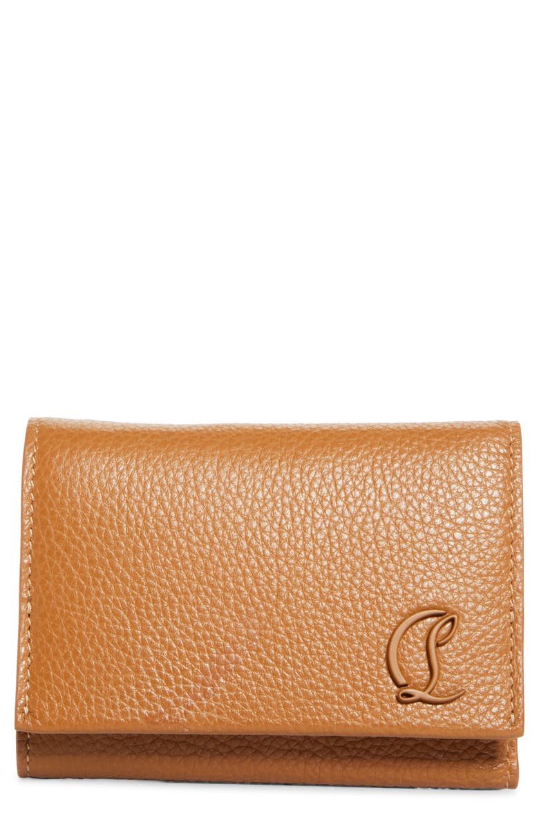 Christian Louboutin Mooncrest Compact Leather Trifold Wallet, Main, color, Cuoio