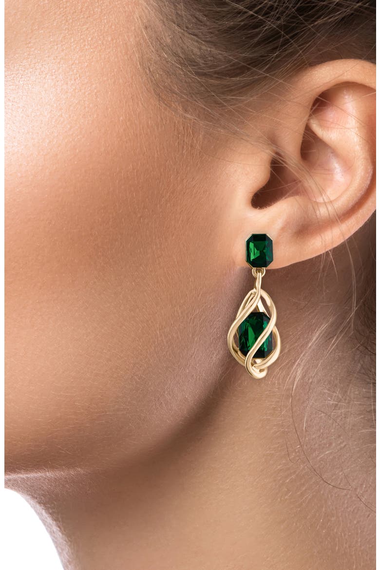 Crystal Caged Drop Earrings, Alternate, color, GREEN/ GOLD