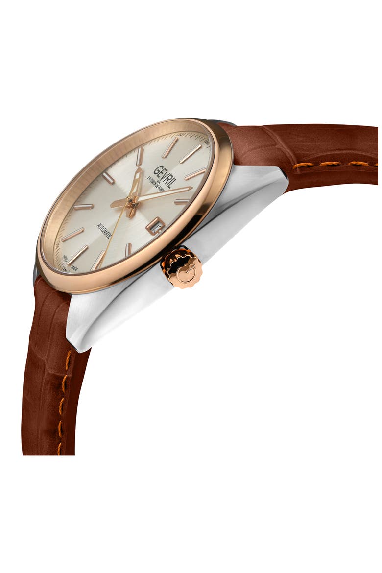 Five Points Croc Embossed Leather Strap Watch, 43mm, Alternate, color, BROWN