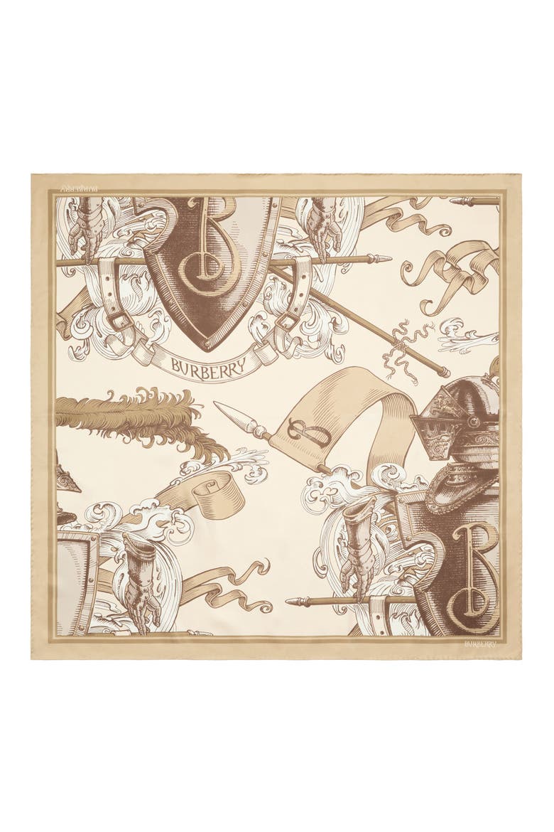 Etched Knight Square Silk Scarf, Main, color, TAUPE BEIGE