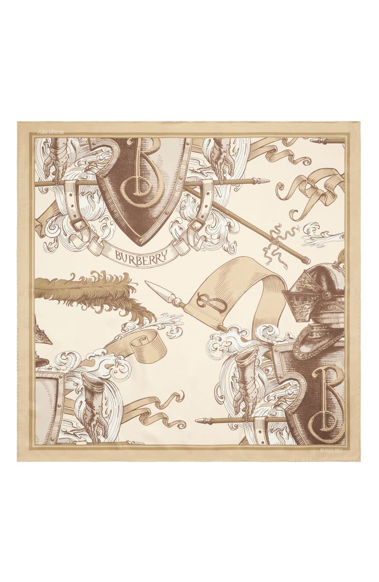 Burberry Etched Knight Square Silk Scarf, Main, color, Taupe Beige