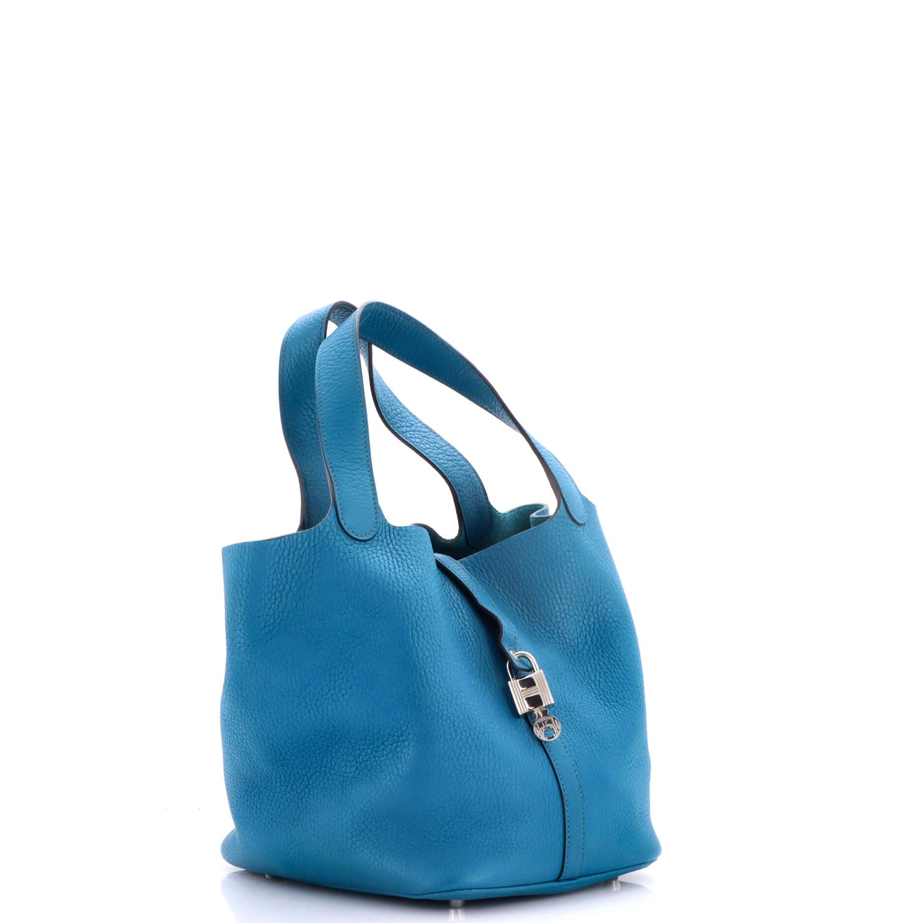 Pre-Owned Hermes Picotin Lock Bag Clemence MM, Alternate, color, Bleu Izmir
