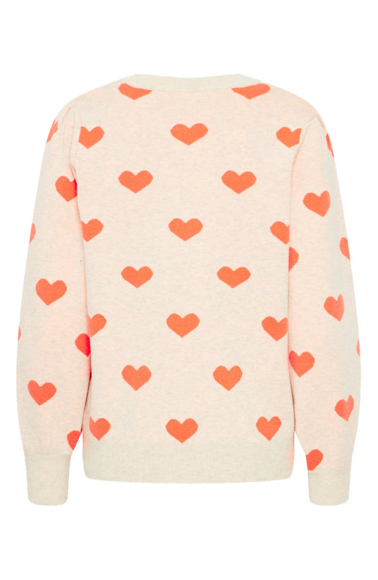 ICHI Heart Pullover Sweater, Alternate, color, Oatmeal/ Hot Coral