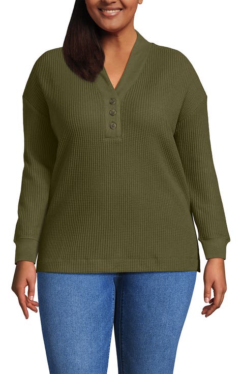 Long Sleeve Waffle Shawl Collar Henley