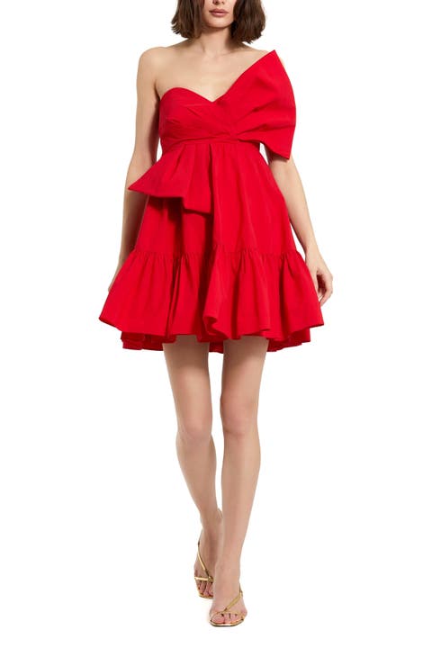 Faille Strapless Twist Bow Mini Dress