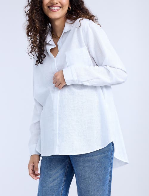 Motherhood Maternity Long Sleeve Button-up Poplin Shirt In White