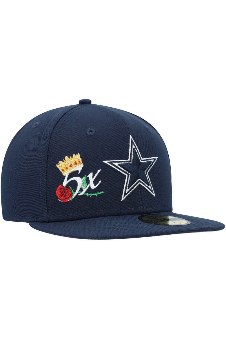 Men's New Era Navy Dallas Cowboys Crown 5x Super Bowl Champions 59FIFTY Fitted Hat, Main, color, Navy