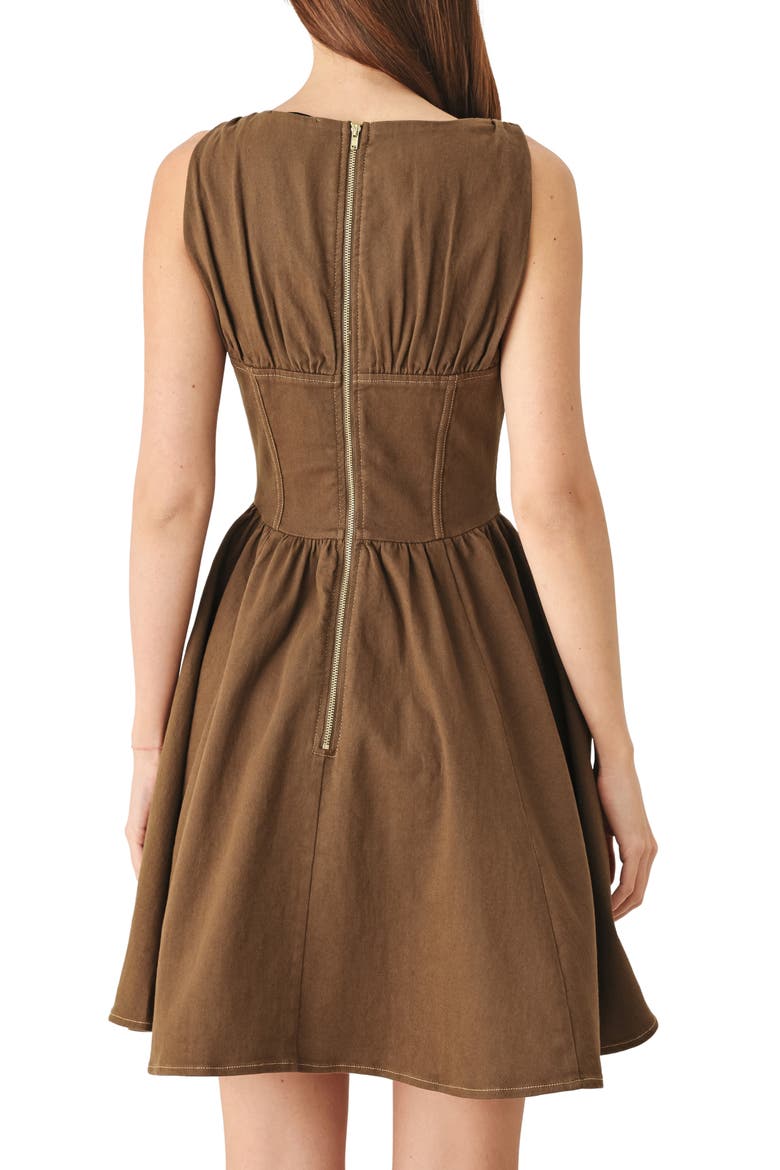 Stretch Cotton Corset Dress, Alternate, color, BROWN