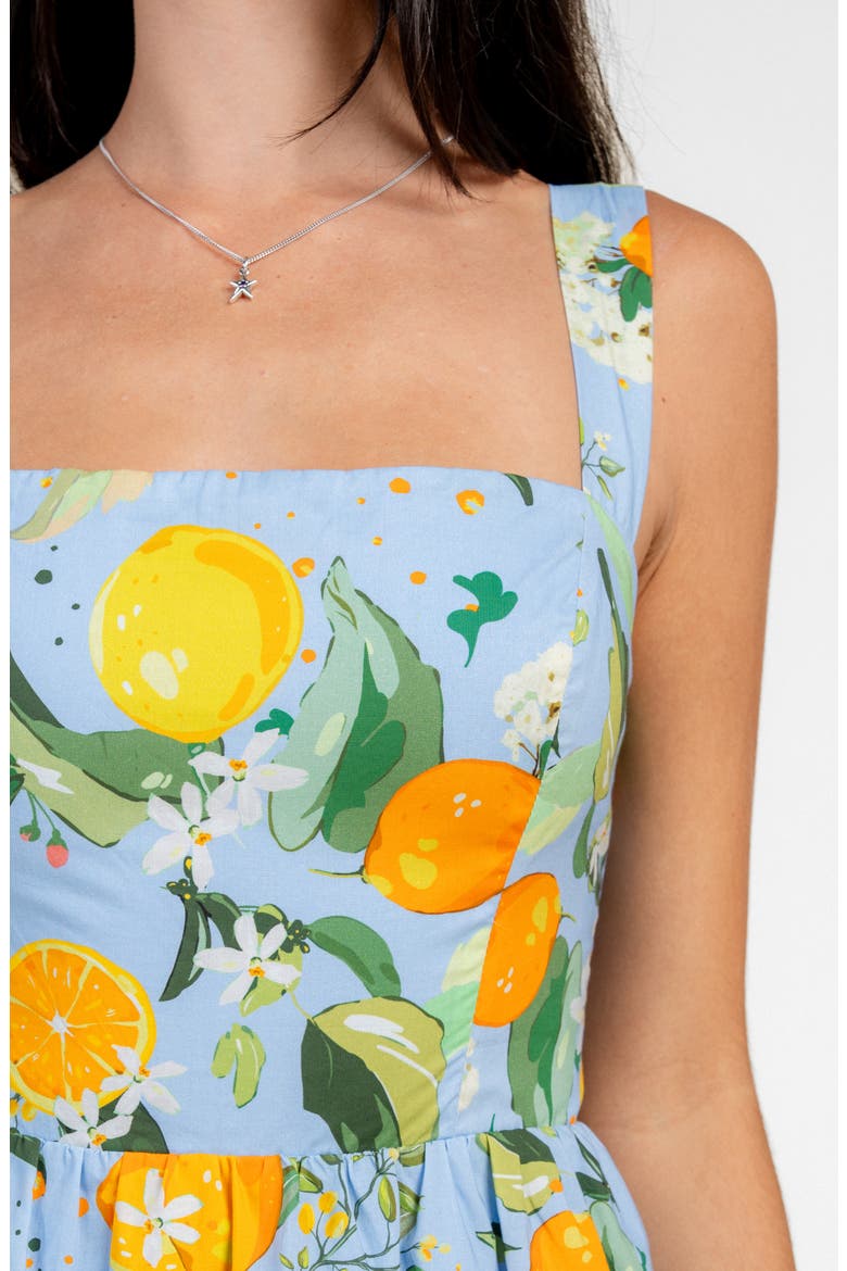 Lemon Print Cotton Fit & Flare Minidress, Alternate, color, PERI BLUE