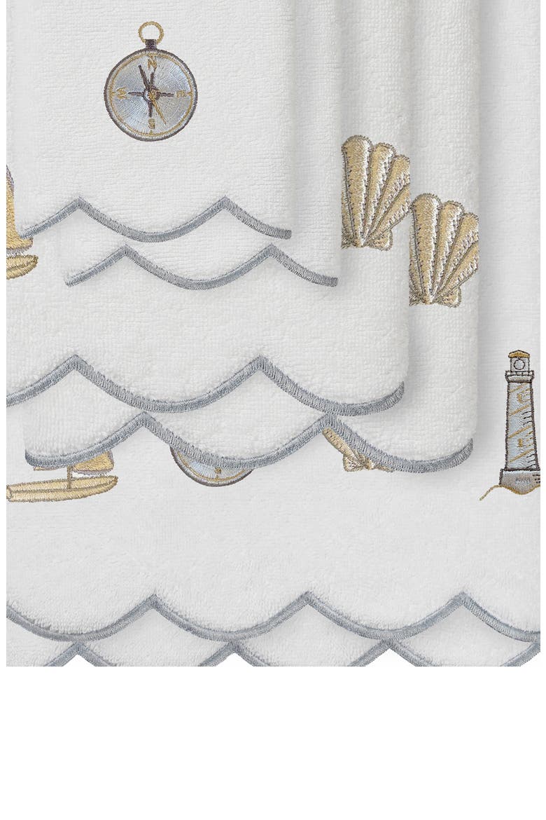 Sea Joy Scallop 3-Piece Embellished Towel Set, Alternate, color, WHITE/ GRAY