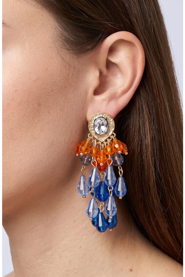 Faceted Bead Layered Fringe Chandelier Earrings, Alternate, color, MULTI/ GOLD