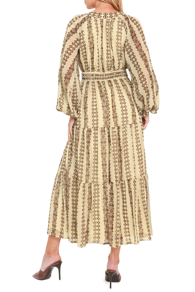 Print Tiered Midi Dress, Alternate, color, IVORY BROWN