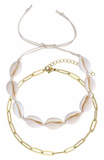 Set of 2 18K Gold Plated Paper Clip Chain & Shell Anklets